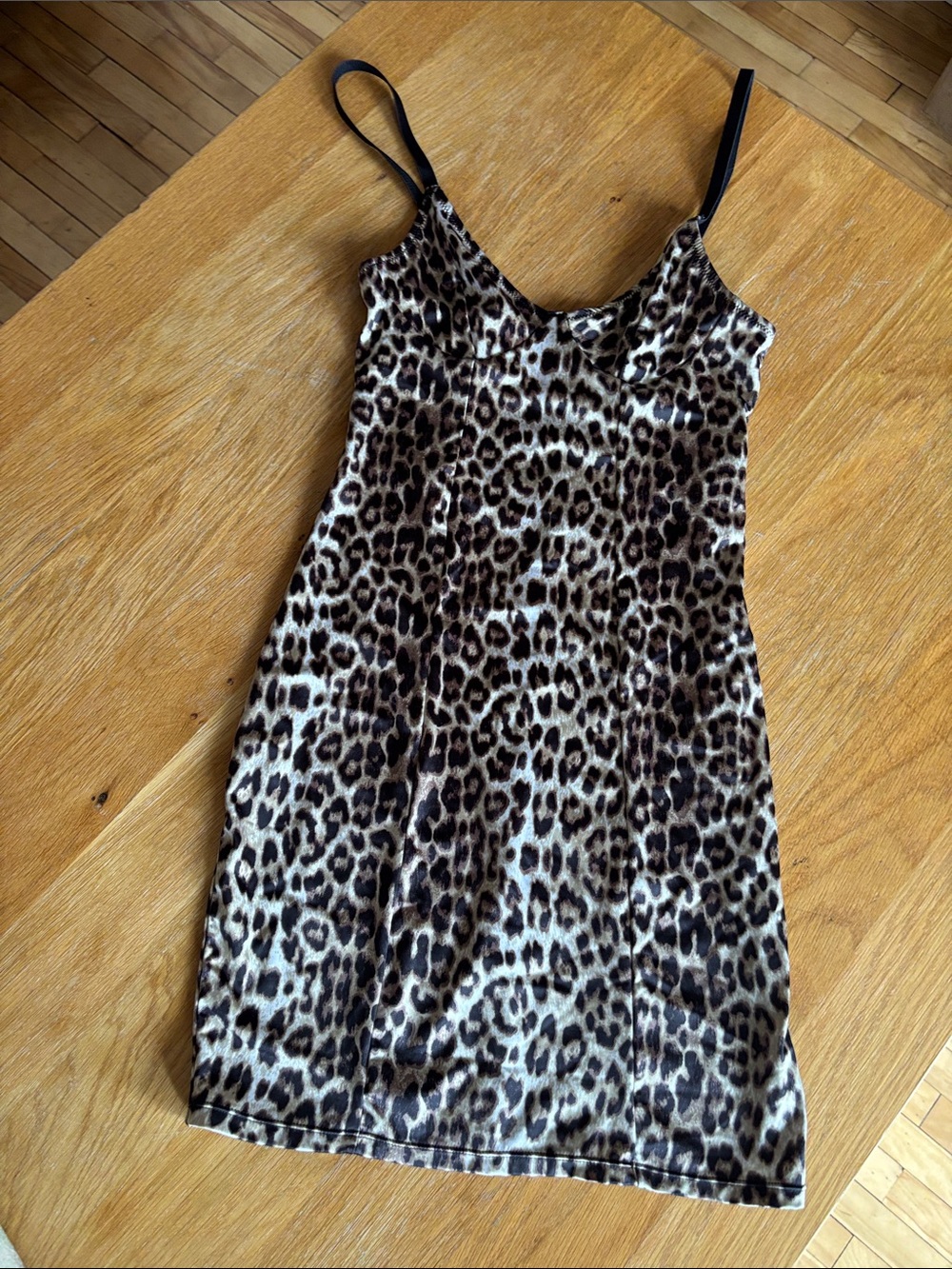 Blush Leopard-Print Mini Dress with Black Straps